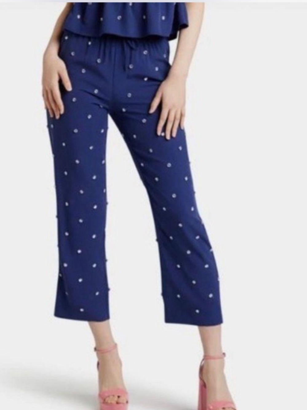 HILL HOUSE Women's Jewel Jamie Pants Navy Embellished Drawstring Waist Comfy XS